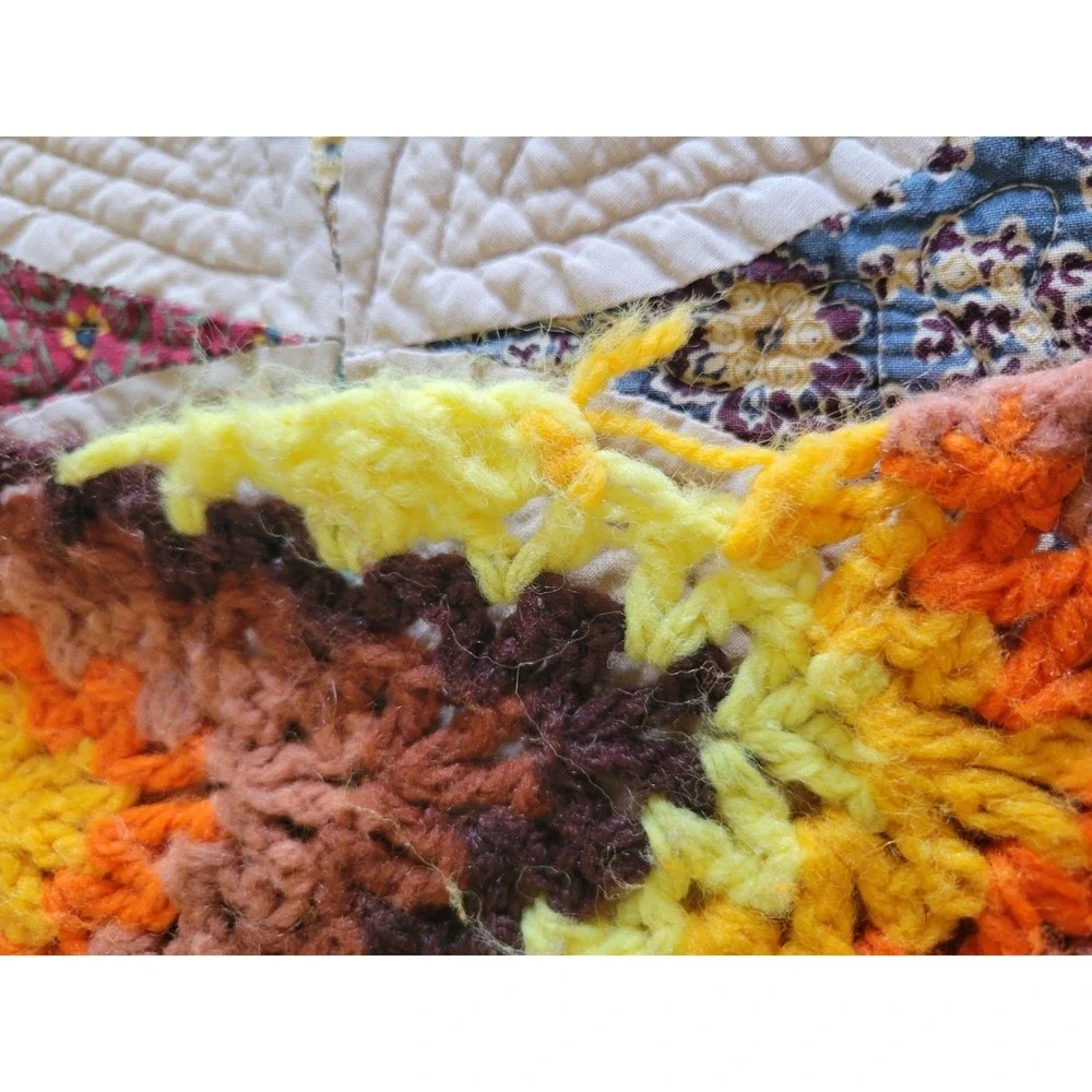 Retro Crochet Chevron Afghan Lap Throw Fall Colors Brown Orange Fringe 34x36‎